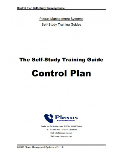 The Self-Study Training Guide “Control Plan”